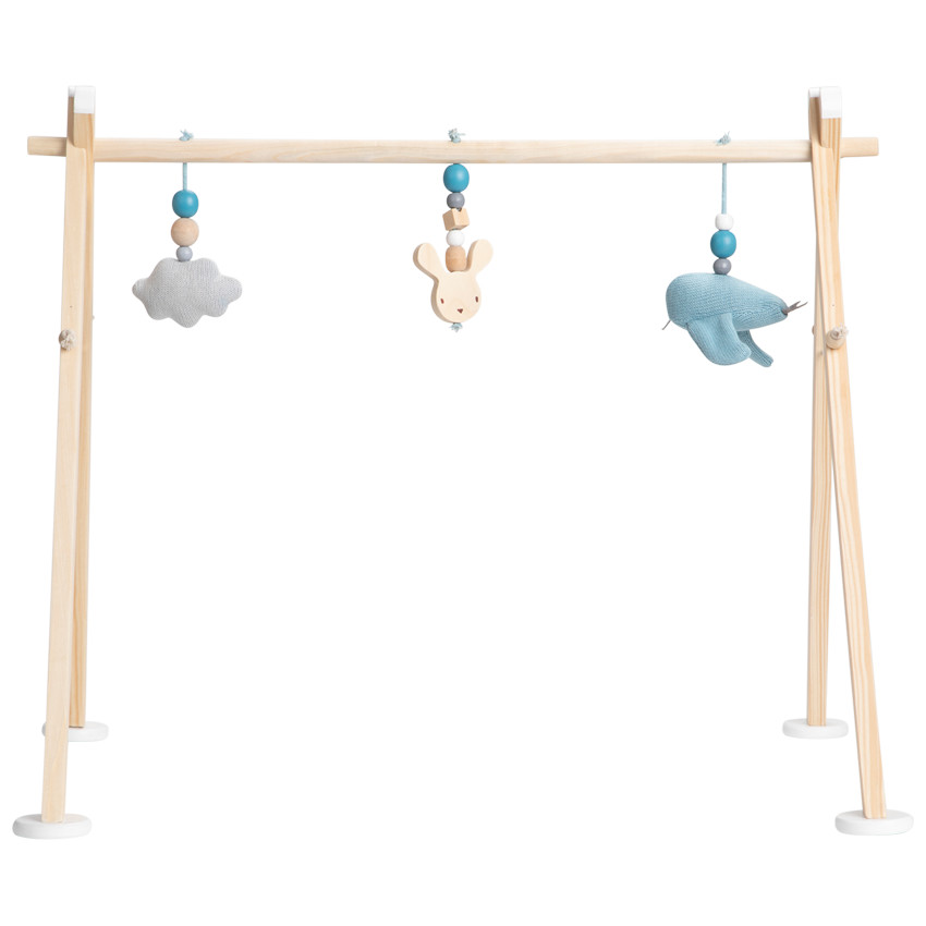 Αψίδα αφύπνισης από ξύλο + πλεκτά λούτρινα - Μπλε 