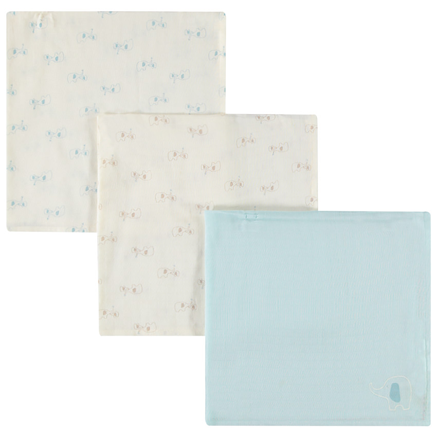 Lot de 3 langes en tetra motifs éléphants pour bébé garçon 