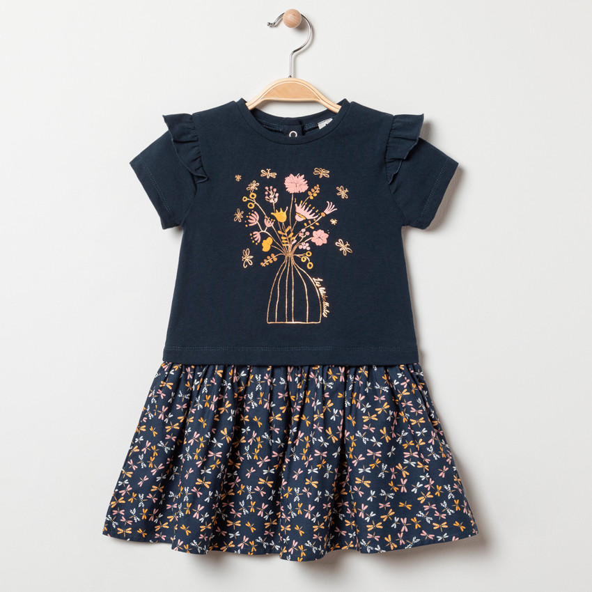 Φόρεμα πλεκτό κοντομάνικο effet 2-σε-1 