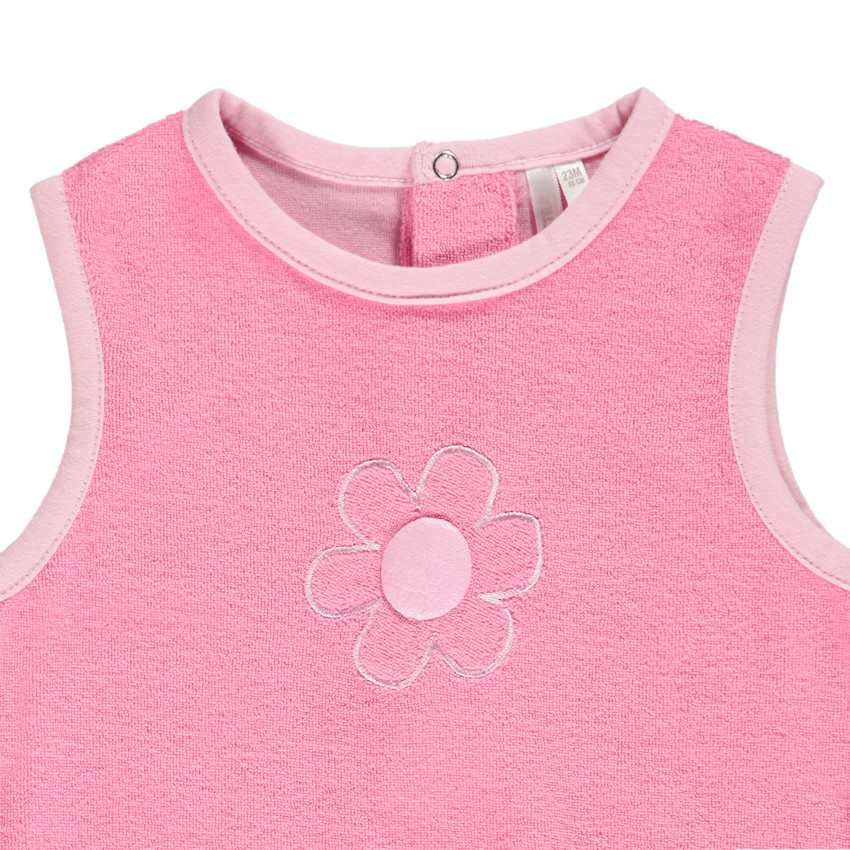 Κοντή φόρμα από σφουγγάρι με κέντημα λουλούδι για bebe κορίτσι 