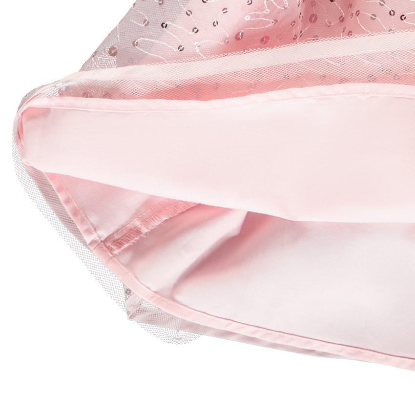 Φούστα κοντή μονόχρωμη ροζ από τούλι με παγιέτες για κορίτσι 