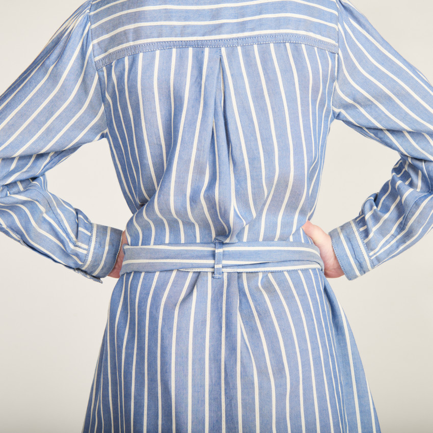 Robe chemise manches longues à rayures avec ceinture pour fille 