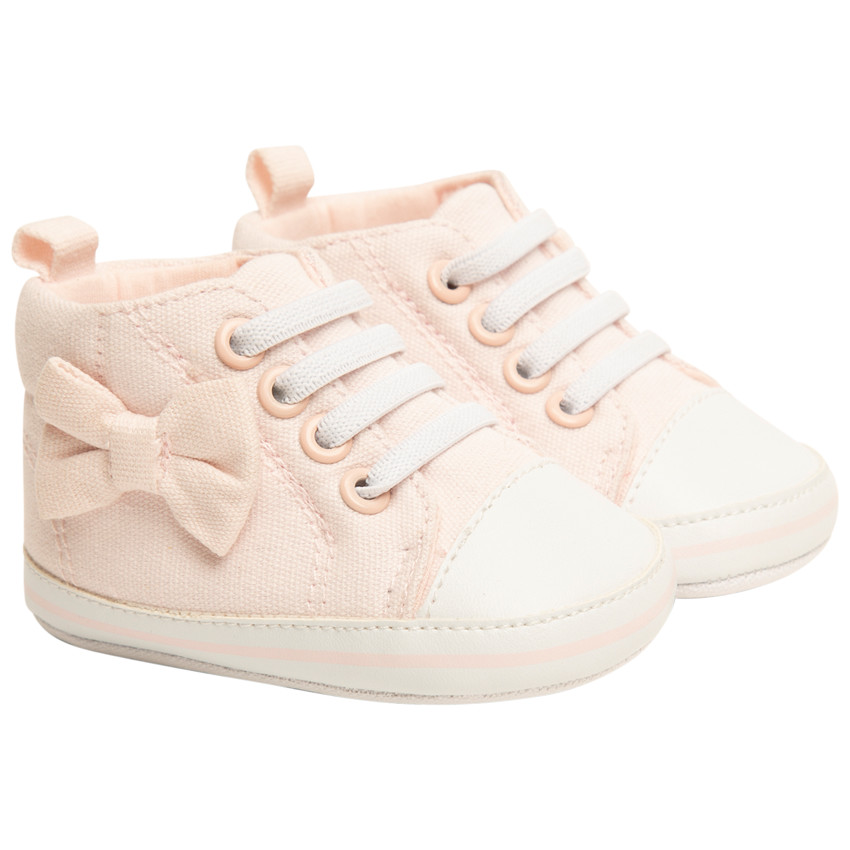 Αθλητικά παπούτσια μποτάκια με κορδόνια πάνινο με φιόγκο για bebe κορίτσι 