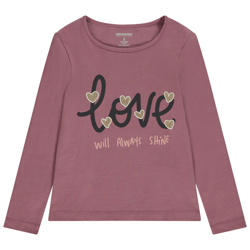 T-shirt μακρυμάνικο με φαντεζί σχέδιο και glitter για κορίτσι 