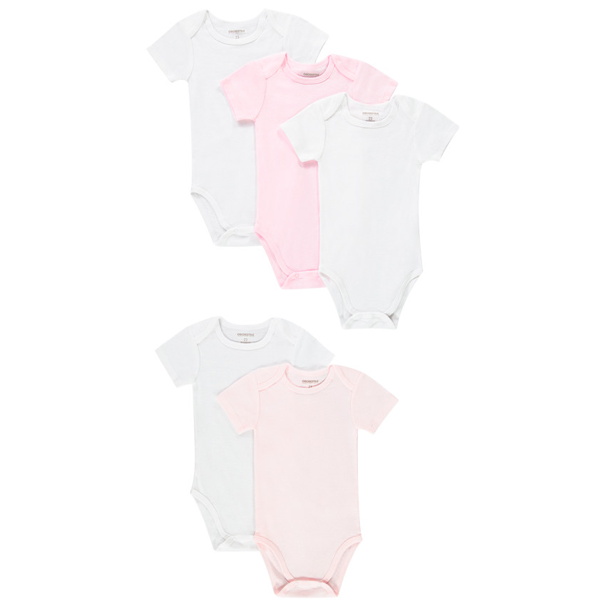 Σετ από 5 μονόχρωμα bodies με κοντά μανίκια για κορίτσι. 