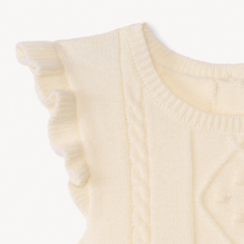 Pull sans manches en tricot côte fantaisie à torsades pour bébé fille  