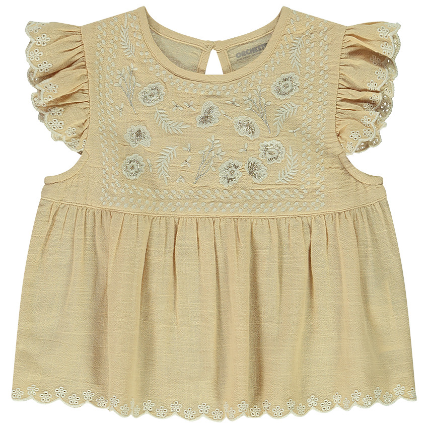 Top manches courtes volantées détails brodés pour fille 