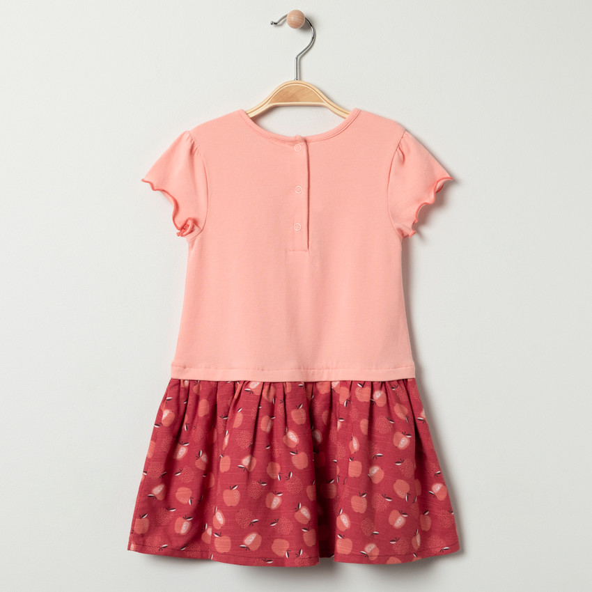 Φόρεμα κοντομάνικο effet 2 σε 1 bi-matière με σχέδιο μήλα 