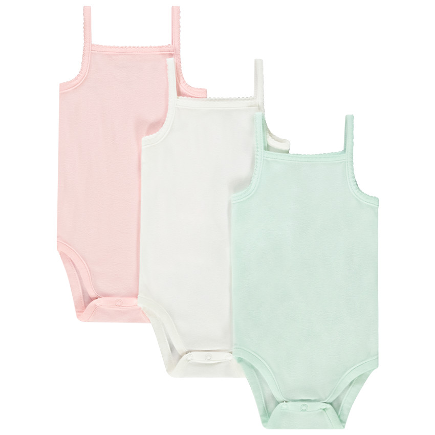 Σετ από 3 μονόχρωμα κορμάκια αμάνικα για bebe κορίτσι 