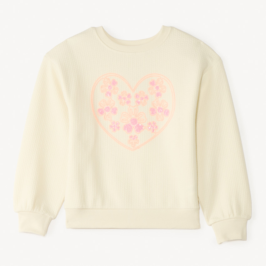 Σουέτ oversized από υφασμάτινη πλέξη με κεντήματα και στρας για κορίτσι 