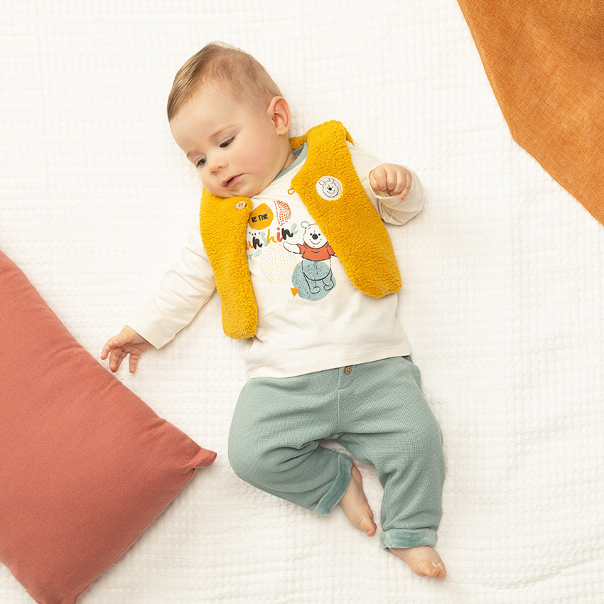 Ensemble gilet en bouclette + t-shirt Winnie l'Ourson + pantalon pour bébé garçon 