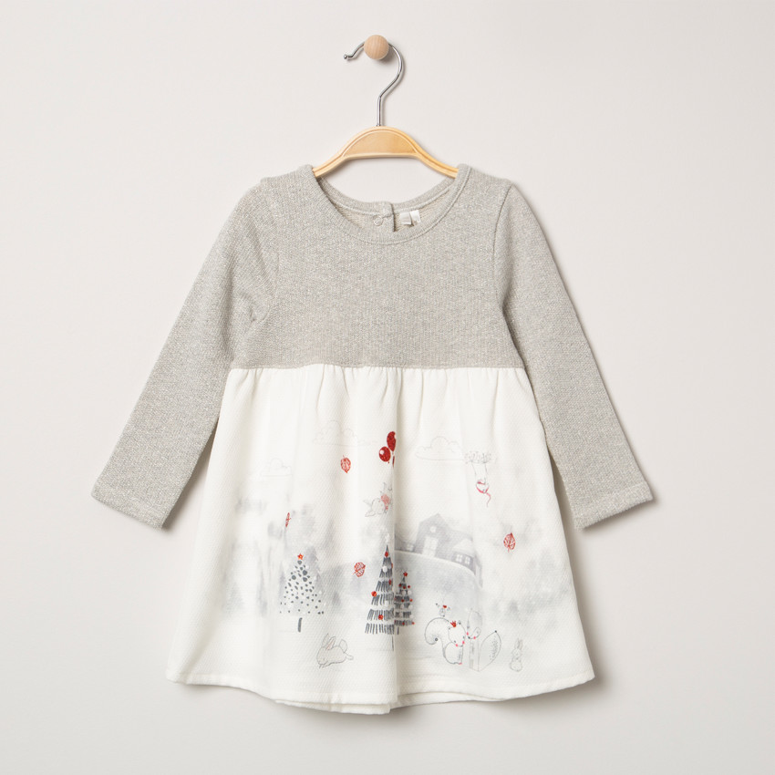 Robe manches longues bicolore à motifs fantaisie 