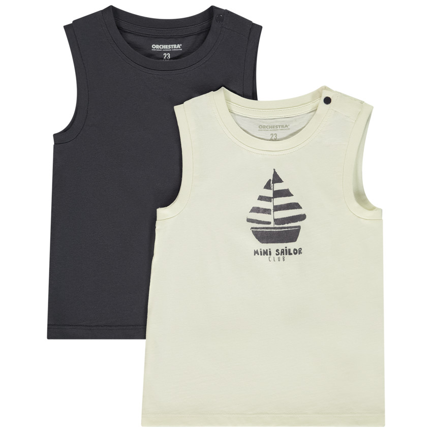 "Σετ από 2 αμάνικα μπλουζάκια μονόχρωμα και φαντεζί για μωρό αγόρι" 
