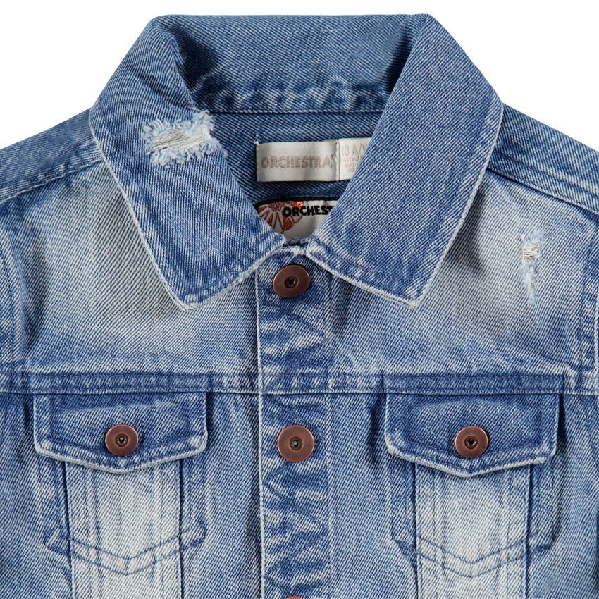 Παιδικά - Τζιν μπουφάν με used όψη και κεντημένη επιγραφή πίσω 