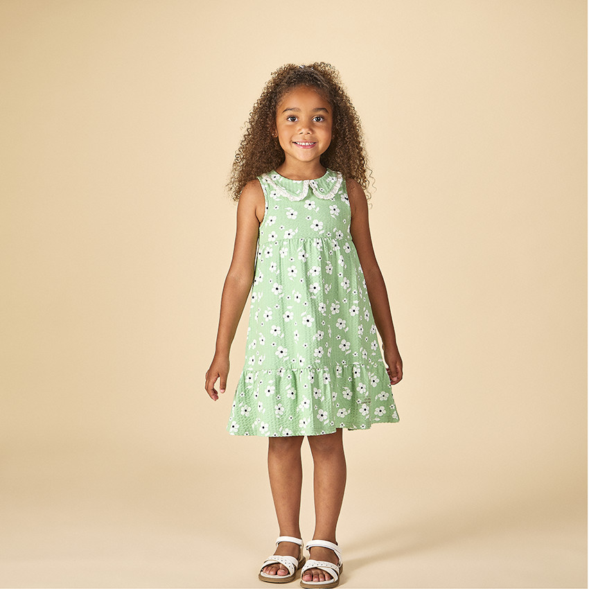 Αμάνικο φόρεμα με λουλούδια και γιακά claudine για κορίτσι 