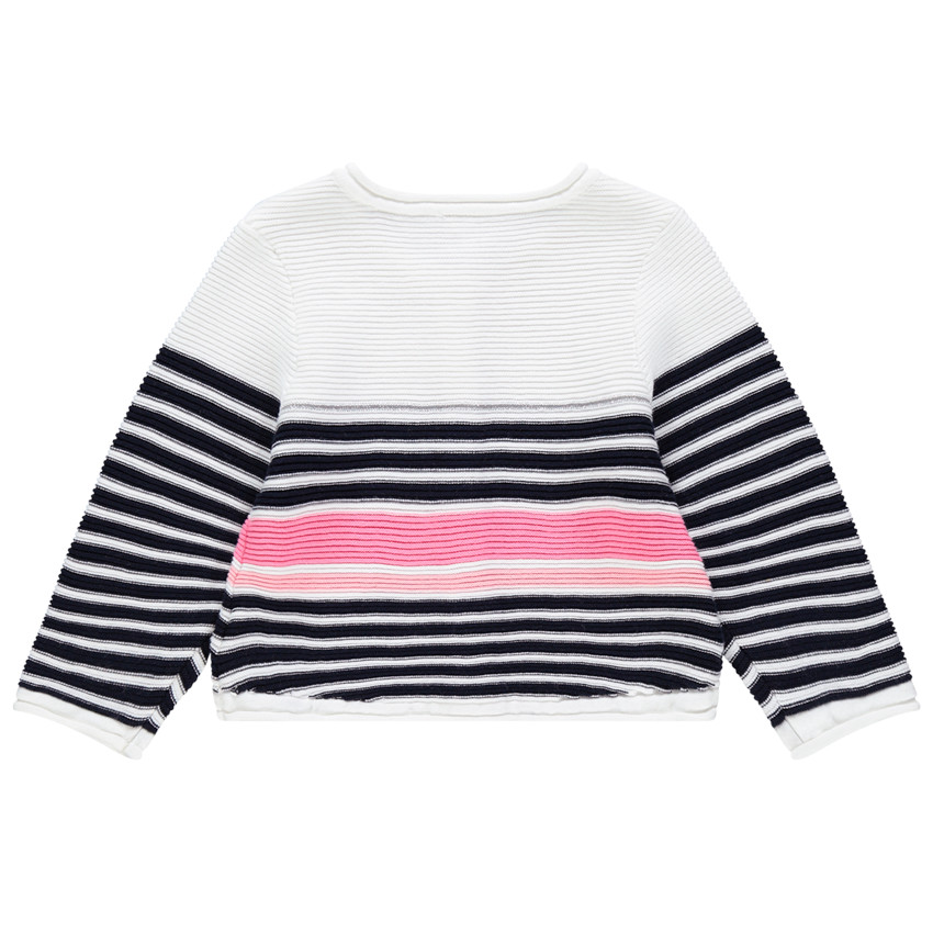 Gilet en tricot ottoman à rayures et oiseau brodé 