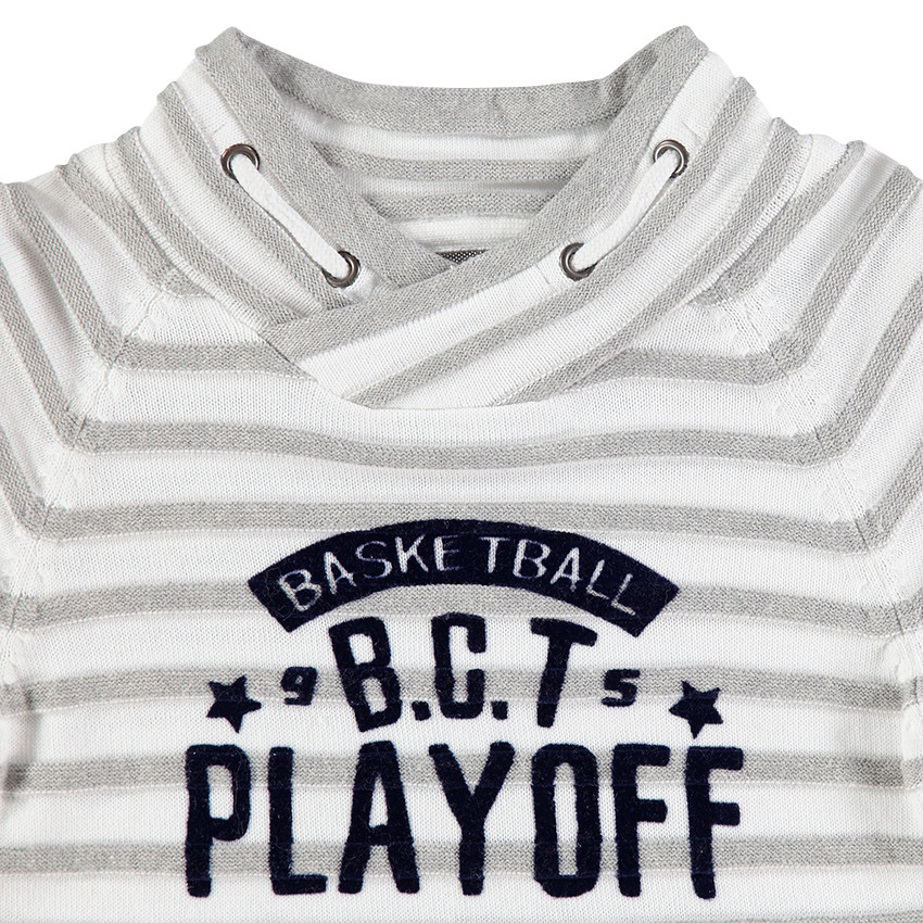 Πλεκτό με ρίγες, τυπωμένη φράση και φαντεζί λαιμόκοψη  Additional Πλεκτό με ρίγες, τυπωμένη φράση και φαντεζί λαιμόκοψη