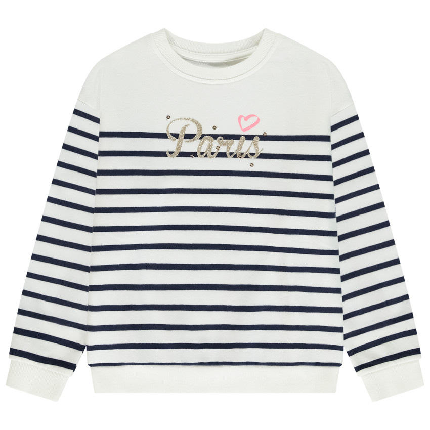 Φούτερ molleton marinière glitter print Paris για κορίτσι 