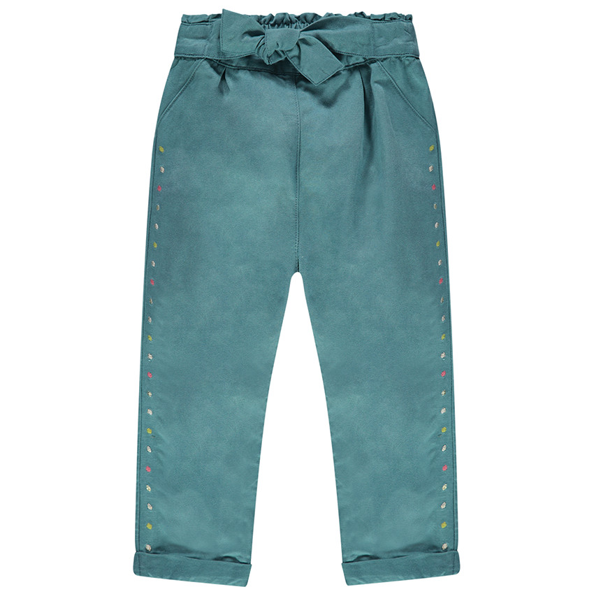 Pantalon en twill bleu à pois colorés brodés  Additional Pantalon en twill bleu à pois colorés brodés