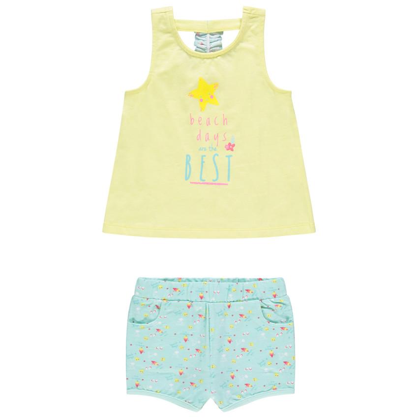 Σετ από οργανικό βαμβάκι με αμάνικο μπλουζάκι με μήνυμα και σόρτς με σχέδιο 