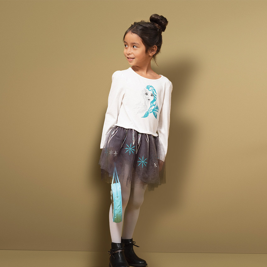 Μακρυμάνικο φόρεμα από τούλι με παγιέτες και στάμπα την Έλσα από το Frozen της Disney 