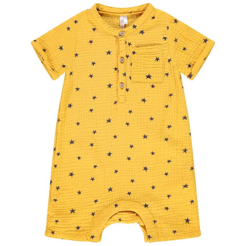 Combinaison courte en double gaze de coton imprimé étoiles pour bébé garçon 