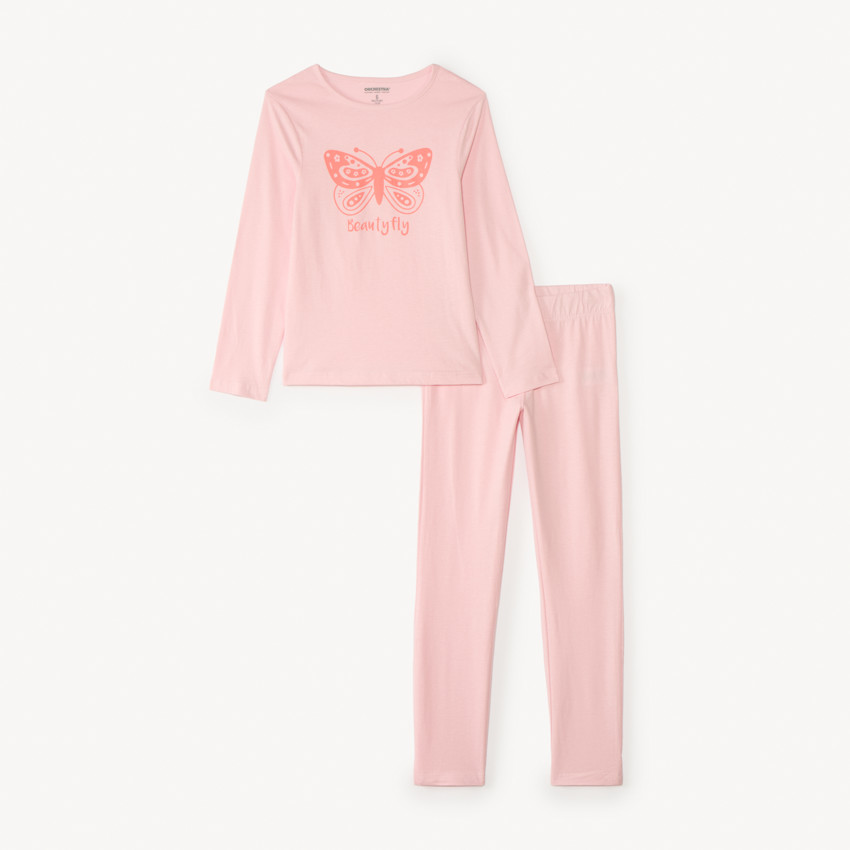 Σετ πιτζάμας 2 τμχ. jersey ροζ με σχέδιο πεταλούδα για κορίτσι 