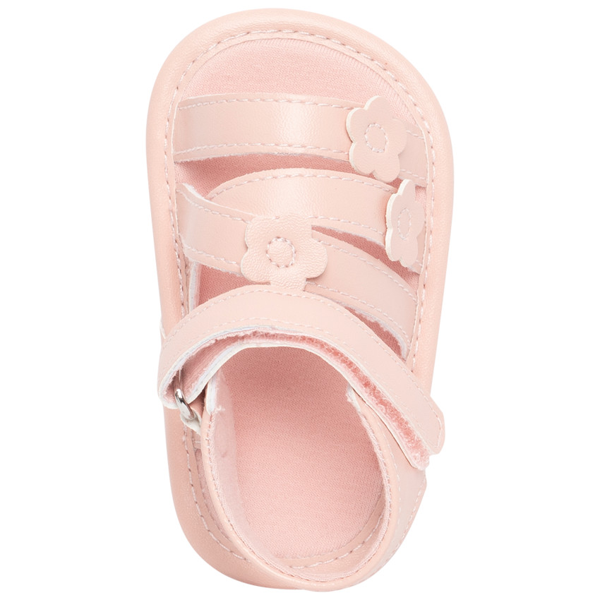 Πέδiλα velcro με patch λουλούδια - ροζ 