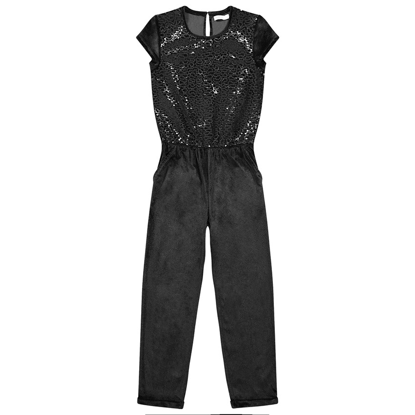 Combinaison longue manches courtes en velours à sequins 