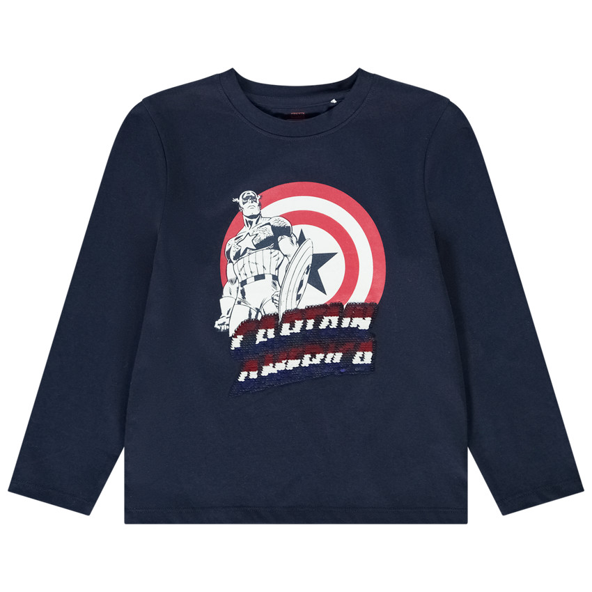 T-shirt μακρυμάνικο με μαγικές παγιέτες Captain America Marvel για αγόρι 