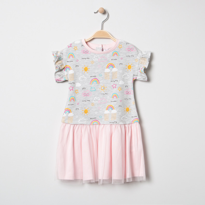 Φόρεμα 2 σε 1 με πολύχρωμα μοτίβα και τούλι 