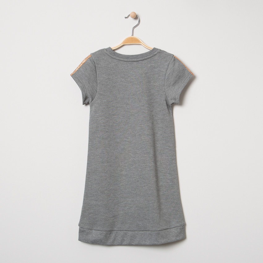 Κοντομάνικο φόρεμα από φανέλα με τυπωμένο μήνυμα με παγιέτες 