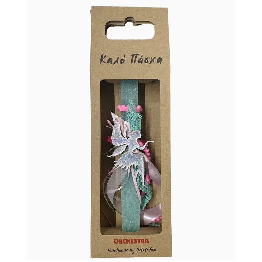 Χειροποιητη Αρωματικη Λαμπαδα 30Εκ Με Ξυλινο Διακοσμητικο Μοτιφ Ιριδιζον Νεραιδα 