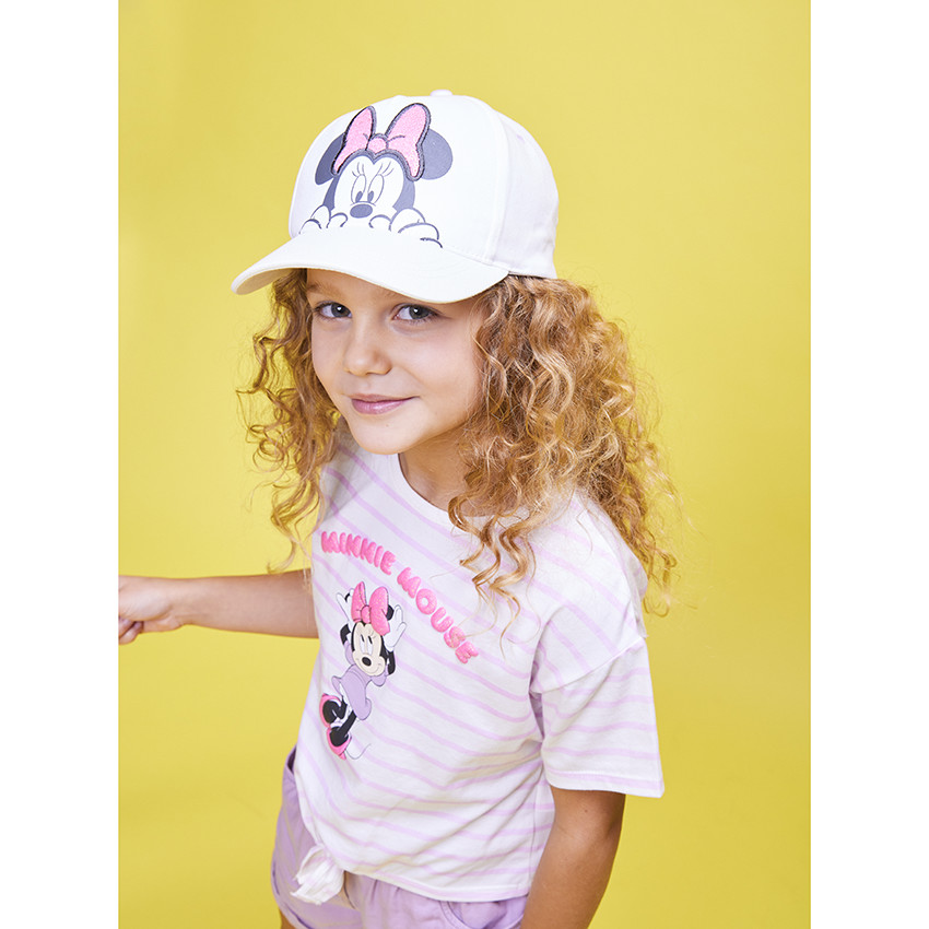 T-shirt κοντομάνικο με ρίγες και σχέδιο puff print Minnie Disney για κορίτσι 