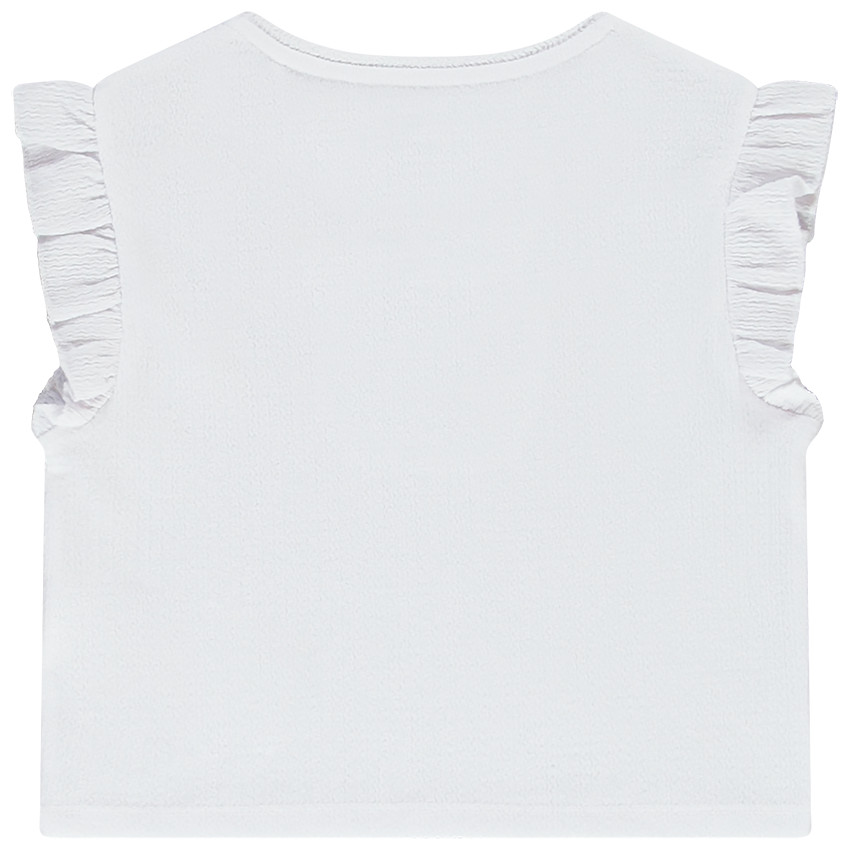 T-shirt manches courtes forme boîte effet crépon et brodé pour fille 