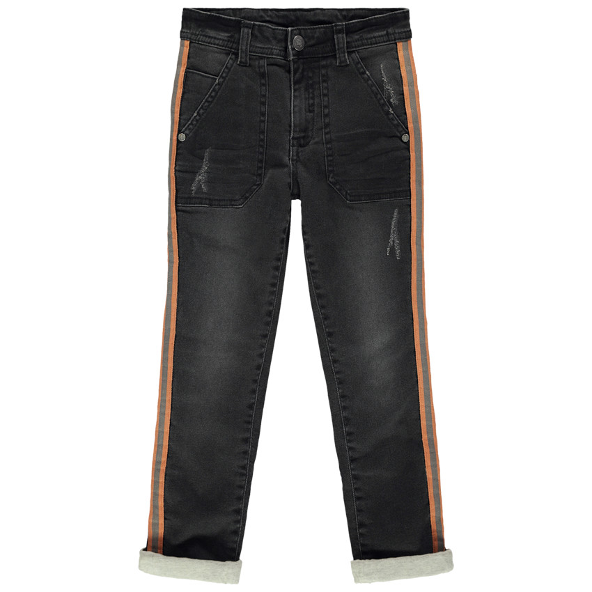 Jean slim effet used à bandes sur les côtés  Additional Jean slim effet used à bandes sur les côtés