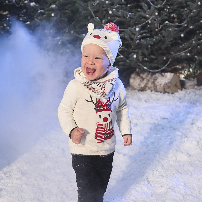 Πουλόβερ βελουτέ με κέντημα ελαφιού για μωρό αγόρι 