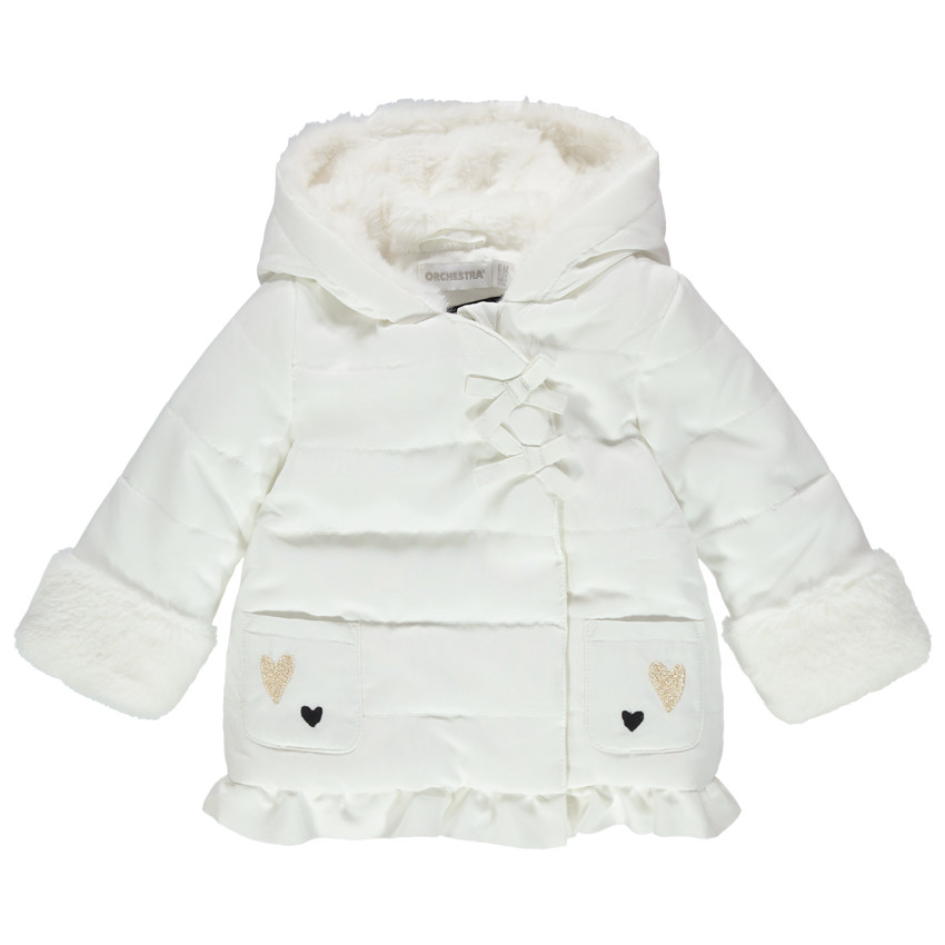 Parka matelassée à capuche doublée sherpa à coeurs brodés 