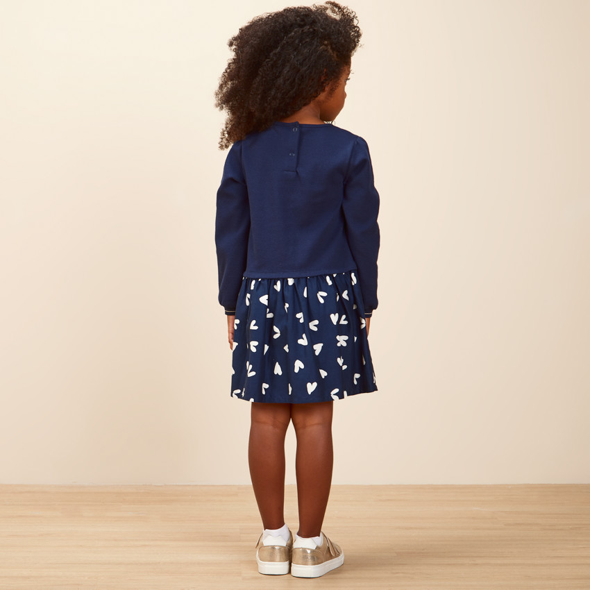Robe bi-matière imprimé coeurs pour fille 