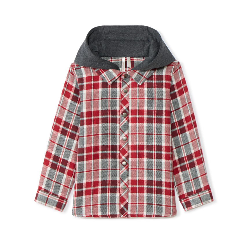 Chemise manches longues à carreaux et capuche pour bébé garçon 