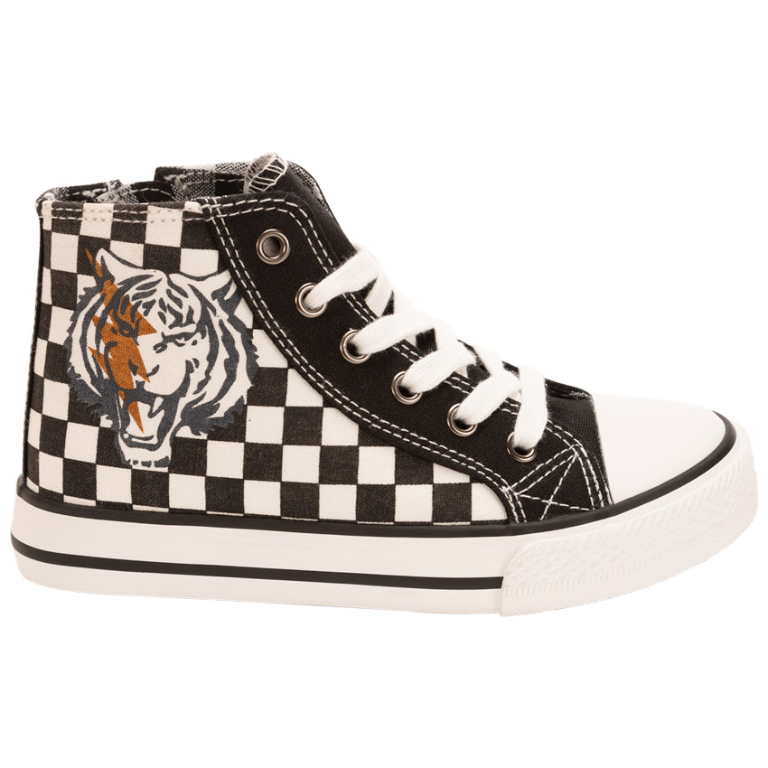 Baskets montantes en toile damier avec zip pour gar on