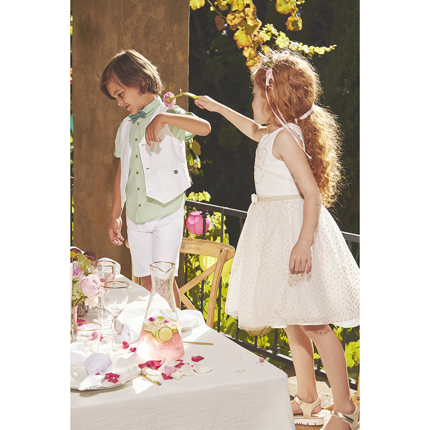 Βερμούδα από βαμβάκι με ριγέ ζώνη και διπλές αγκράφες για αγόρι 