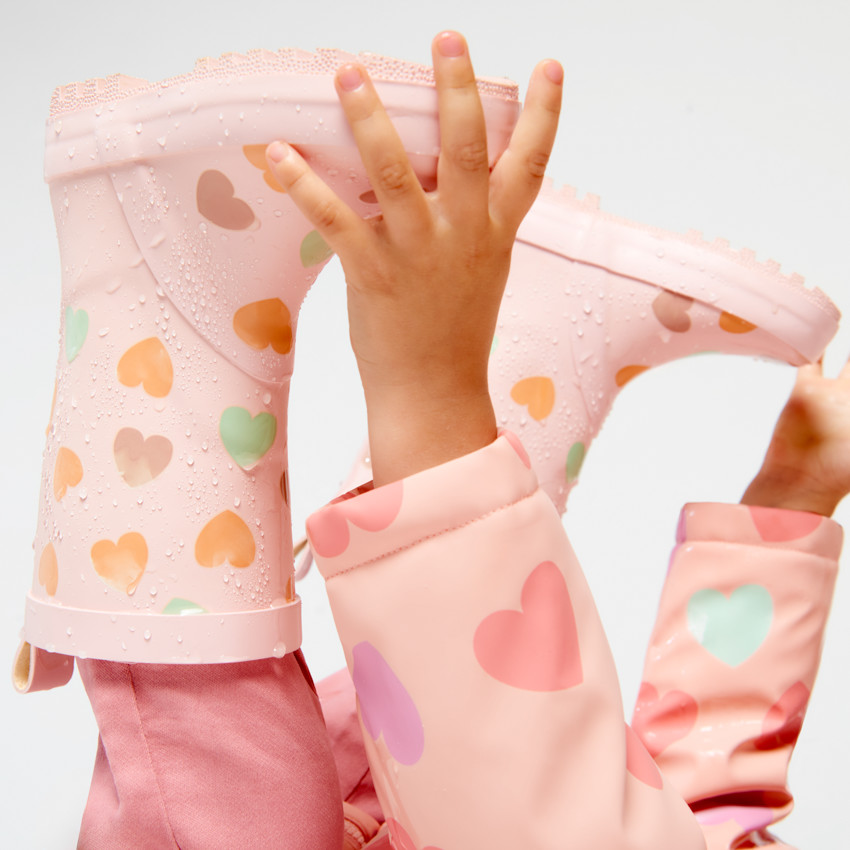 Bottes de pluie à couleur changeante imprimé cœurs pour fille 