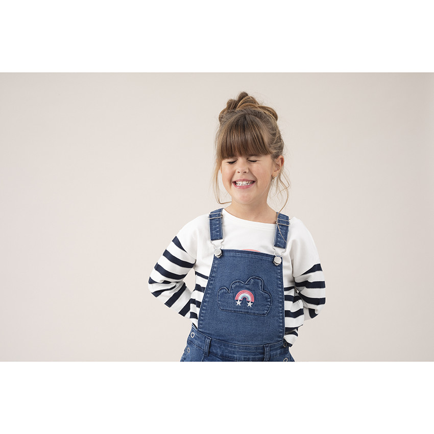 Τζιν φόρεμα σαλοπέτα με used όψη και τσέπη σε σχήμα σύννεφου και κεντήματα 