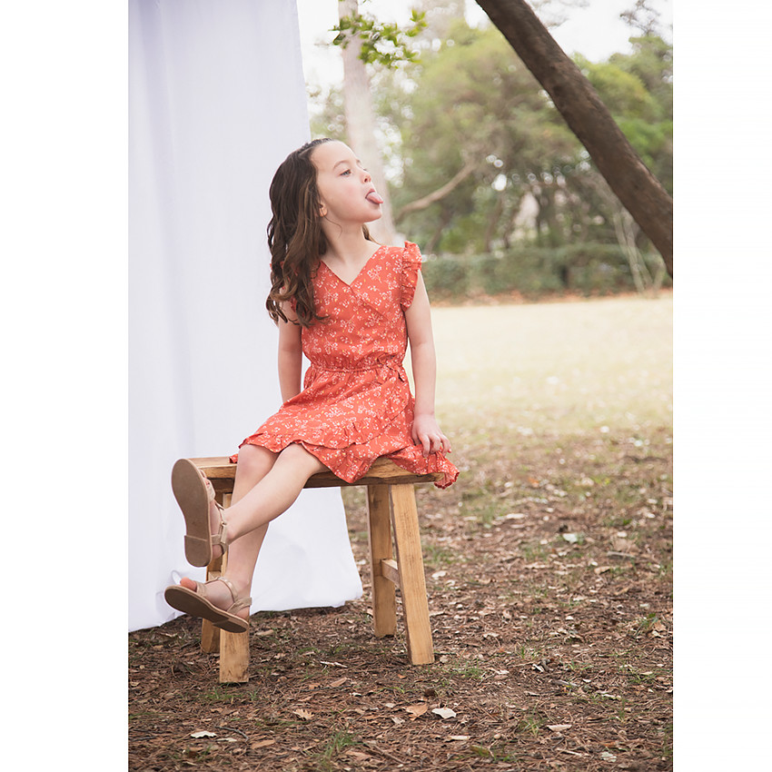 Robe manches courtes en voile de coton imprimé pour fille Main Robe manches courtes en voile de coton imprimé pour fille