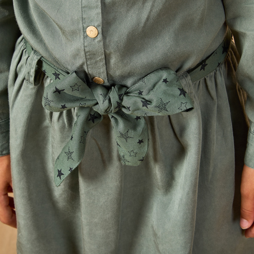 Φόρεμα μακρυμάνικο στυλ πουκαμίσου με ζώνη για κορίτσι 