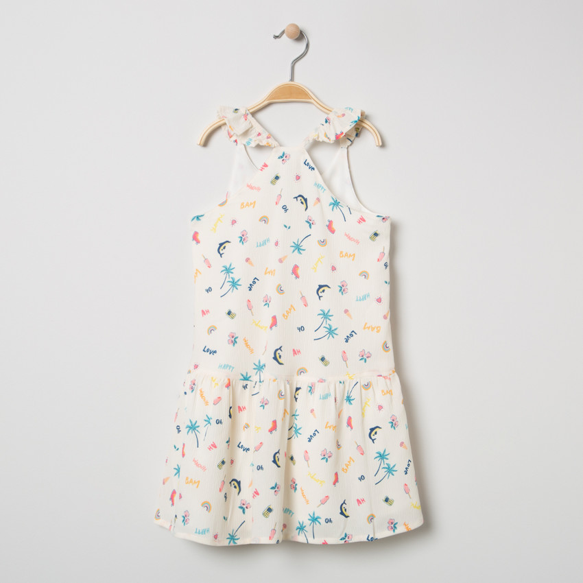 Φόρεμα εμπριμέ με βολάν στις τιράντες και στο κάτω μέρος   