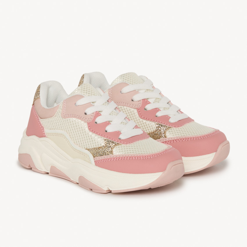 Αθλητικά παπούτσια τύπου sneakers με λεπτομέρειες με glitter για κορίτσι 