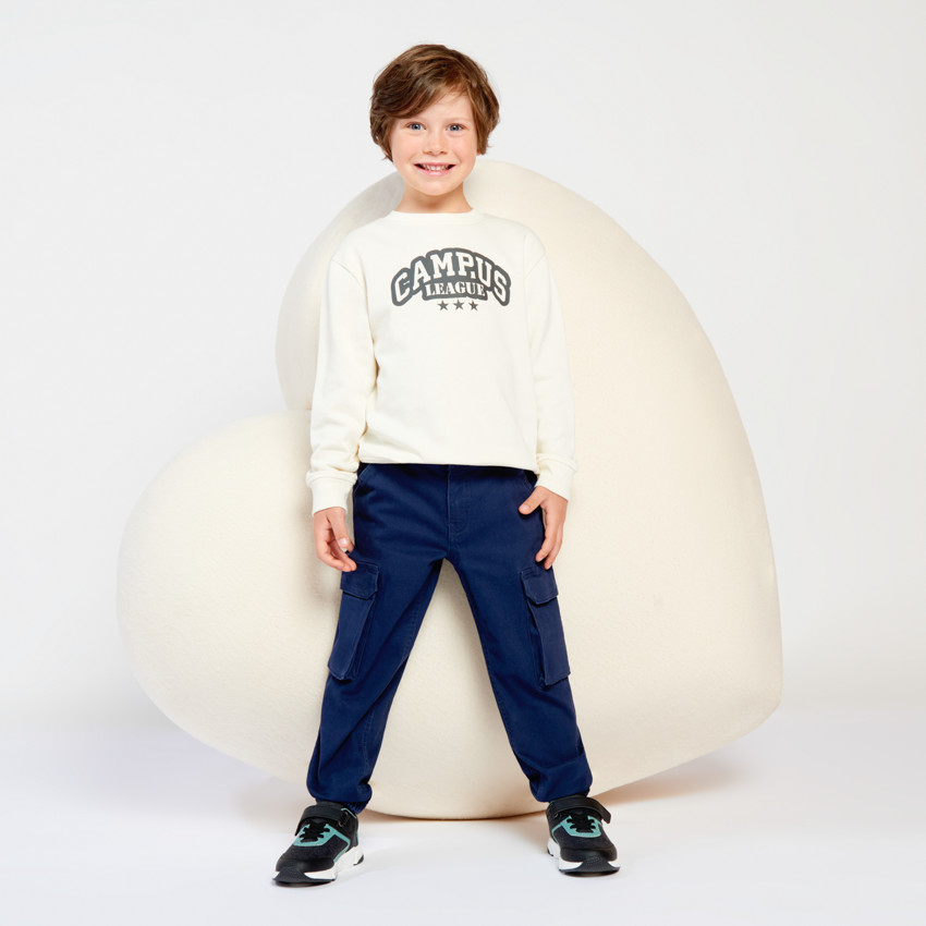 Παντελόνι cargo μονόχρωμο με τσέπες soufflet για αγόρι 