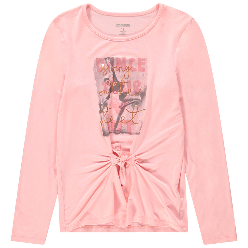 Μακρυμάνικη μπλούζα από βισκόζη με δέσιμο και στάμπα 